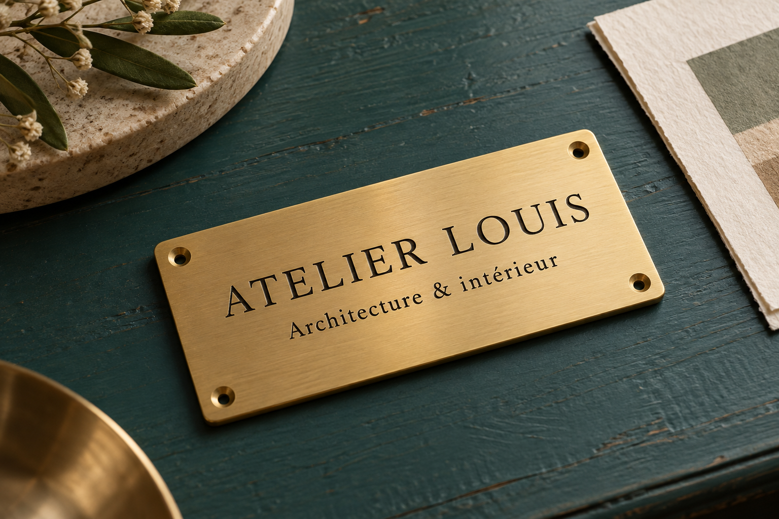 Exemple illustré de plaque professionnelle en laiton