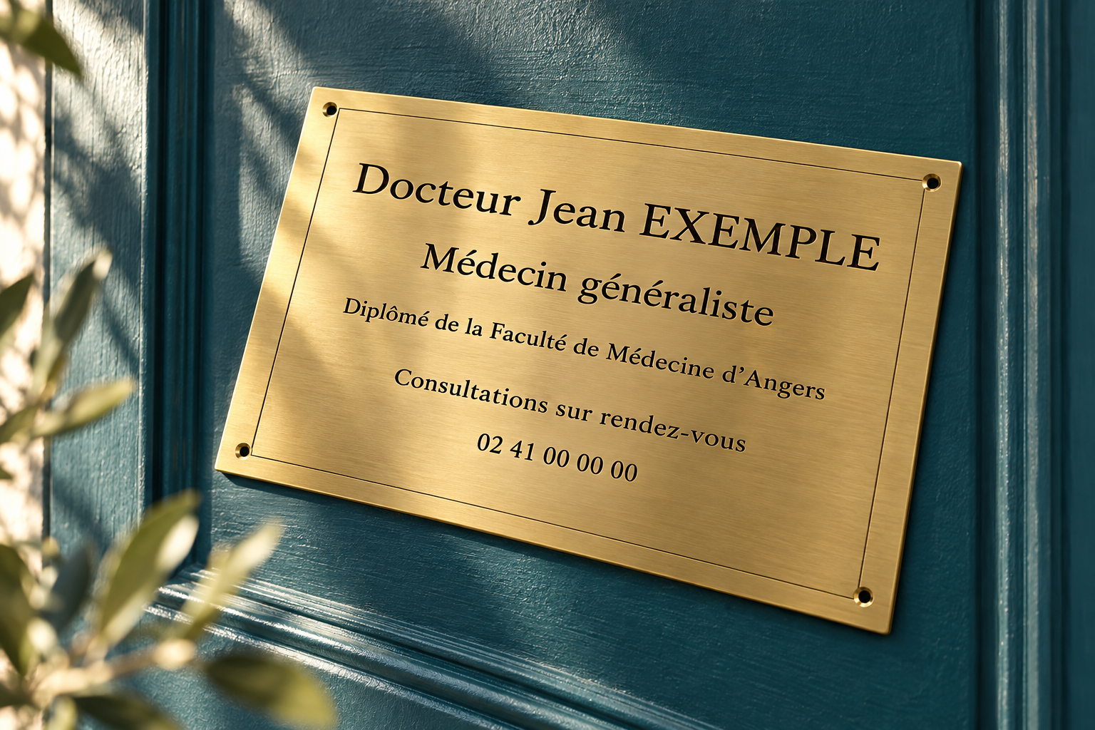 Mise en scène illustrative : Plaque professionnelle en laiton